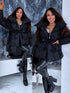 Puffy, short jacket with tie belt - black